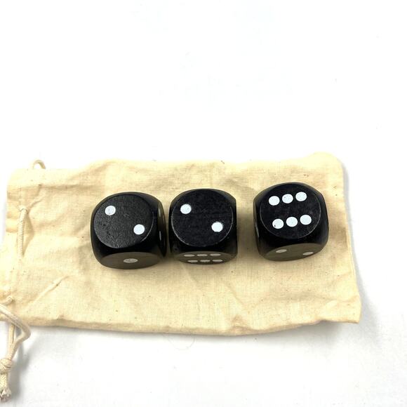 Large Oversized Wooden Black W White Dots Dice Set Of 3 W Bag Gaming - Picture 3 of 6